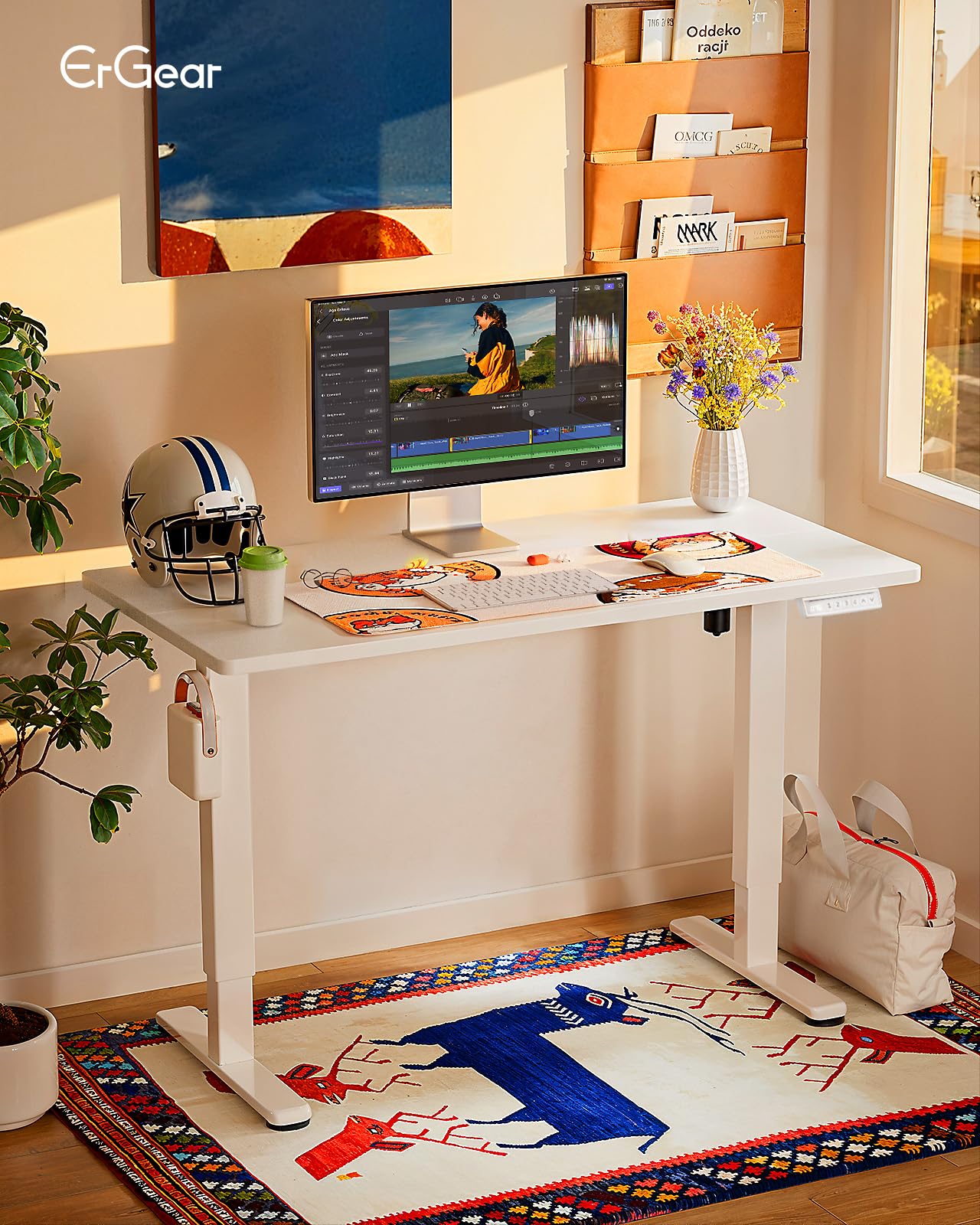ErGear Height Adjustable Electric Standing Desk, 48 x 24 Inches Sit Stand up Desk, Memory Computer Home Office Desk, White