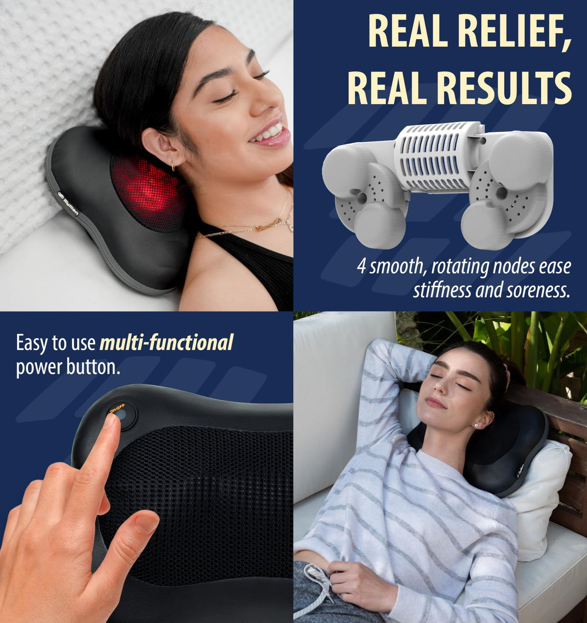 Zyllion Shiatsu Back and Neck Massager with Heat (FSA HSA Eligible) Cordless Rechargeable 3D Electric Kneading Deep Tissue Massage Pillow for Muscle Pain Relief on Shoulder, Leg, Foot ZMA-13RB