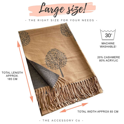 The Accessory Co. Cashmere Tree Life Blanket Scarf - Reversible Scarf Women Pashmina Shawl, Winter Scarfs Women, Large Wrap, Warm Scarf, Tree of Life Print Ladies Scarves Long Wraps, Womens Gifts