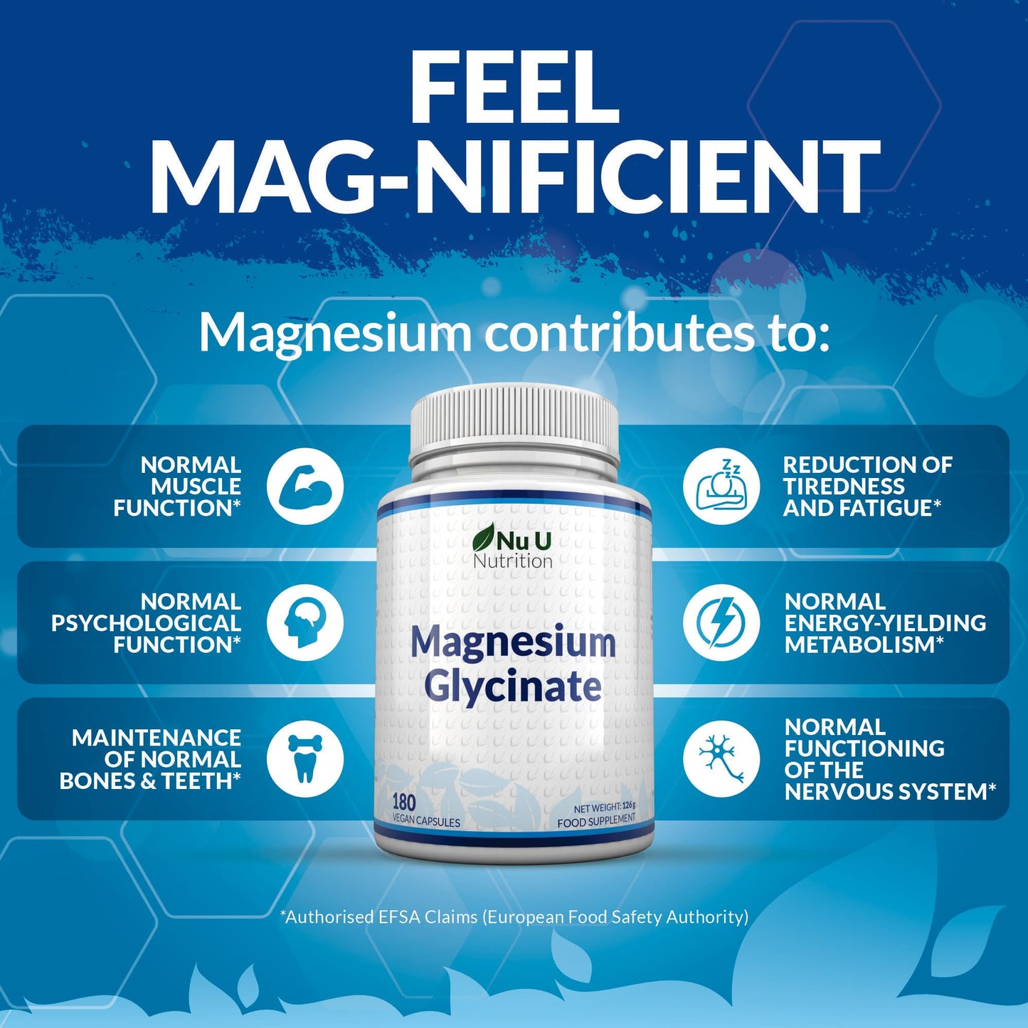 Magnesium Glycinate Supplements 1000mg (Bisglycinate) - 180 High Strength Vegan Capsules - 3 Month Supply - Providing 200mg of Elemental Magnesium - Made in The UK - Nu U Nutrition