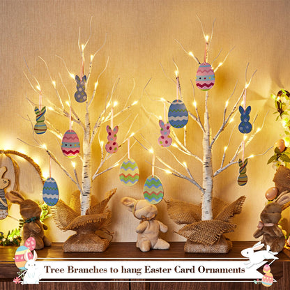 HOLILLUMA Lighted Birch Tree Christmas Decorations, 2Pack 2FT USB Rechargeable Tabletop Tree with LED Lights, Pre-Lit Artificial Mini Money Trees for Home Centerpiece Fireplace Party Decor(Timer)