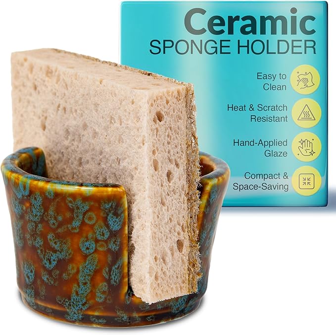 Elevated Lifestyle Ceramic Sponge Holder – Sink Caddy Organizer, Decorative