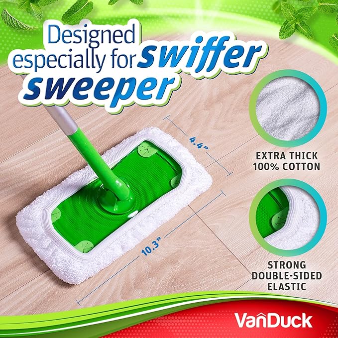 VanDuck Reusable 100% Cotton Mop Pads, Terry Cloth Mop Covers Washable