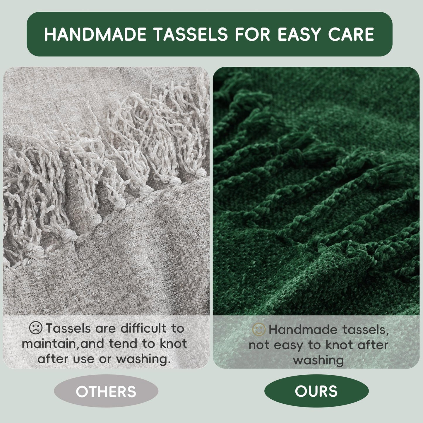 BATTILO HOME Chenille Knit Throw Blanket for Couch, Soft Cozy Christmas Green Knitted Throw Blanket with Fringe, Lightweight Blanket for Christmas Decoration, 50"x60"