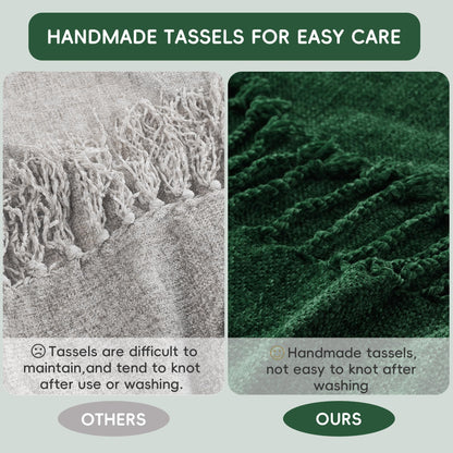 BATTILO HOME Chenille Knit Throw Blanket for Couch, Soft Cozy Christmas Green Knitted Throw Blanket with Fringe, Lightweight Blanket for Christmas Decoration, 50"x60"