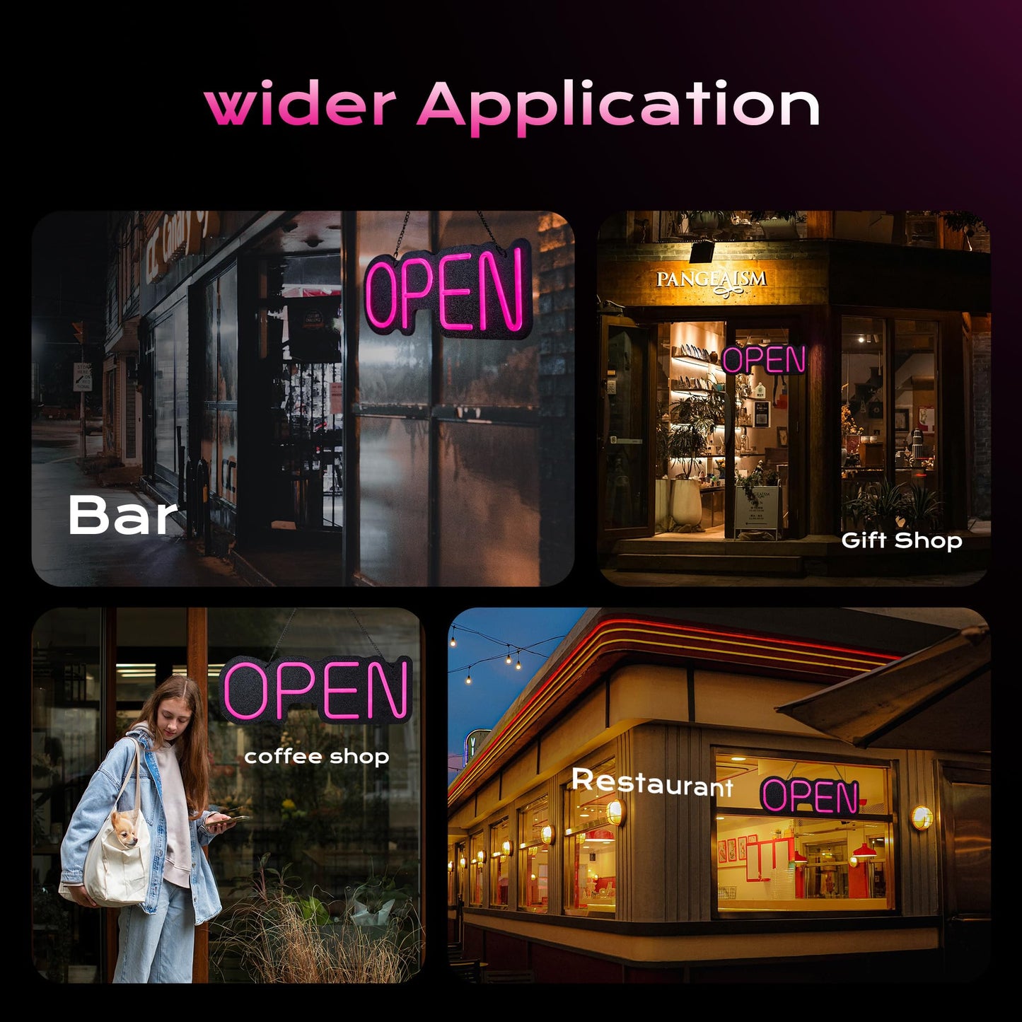 24 inch Neon Open Signs for Business, Open Sign with Textured Backboard LED Anti-Scratch Easy Dedust Neon Light for Business(Pink)