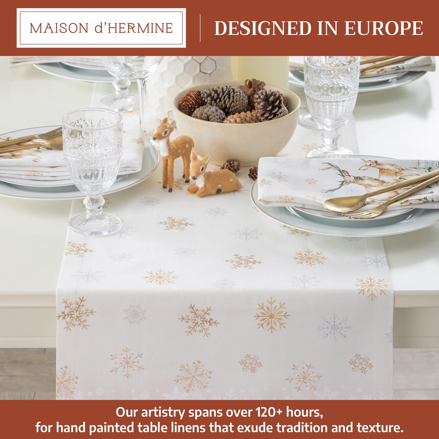 Maison d' Hermine Table Runner 100% Cotton Double Layer Table Runners 108 inches Long for Thanksgiving Christmas Decorations Home Kitchen Dining Party Wedding (Deer in The Woods, 14.5" x 108")