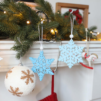 16Pieces Blue Snowflakes Ornaments 3inch Wooden Snowflake Christmas Tree Ornament for Winter Wonderland Christmas Decoration DIY Crafts 8 Styles