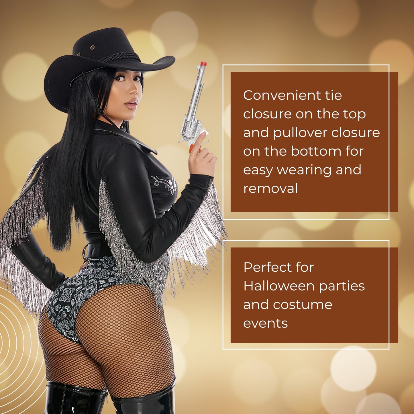 Forplay Womens 3pc. Cowgirl Adult Sized Costumes, Black Silver, Medium/Large US