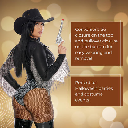 Forplay Womens 3pc. Cowgirl Adult Sized Costumes, Black Silver, Medium/Large US