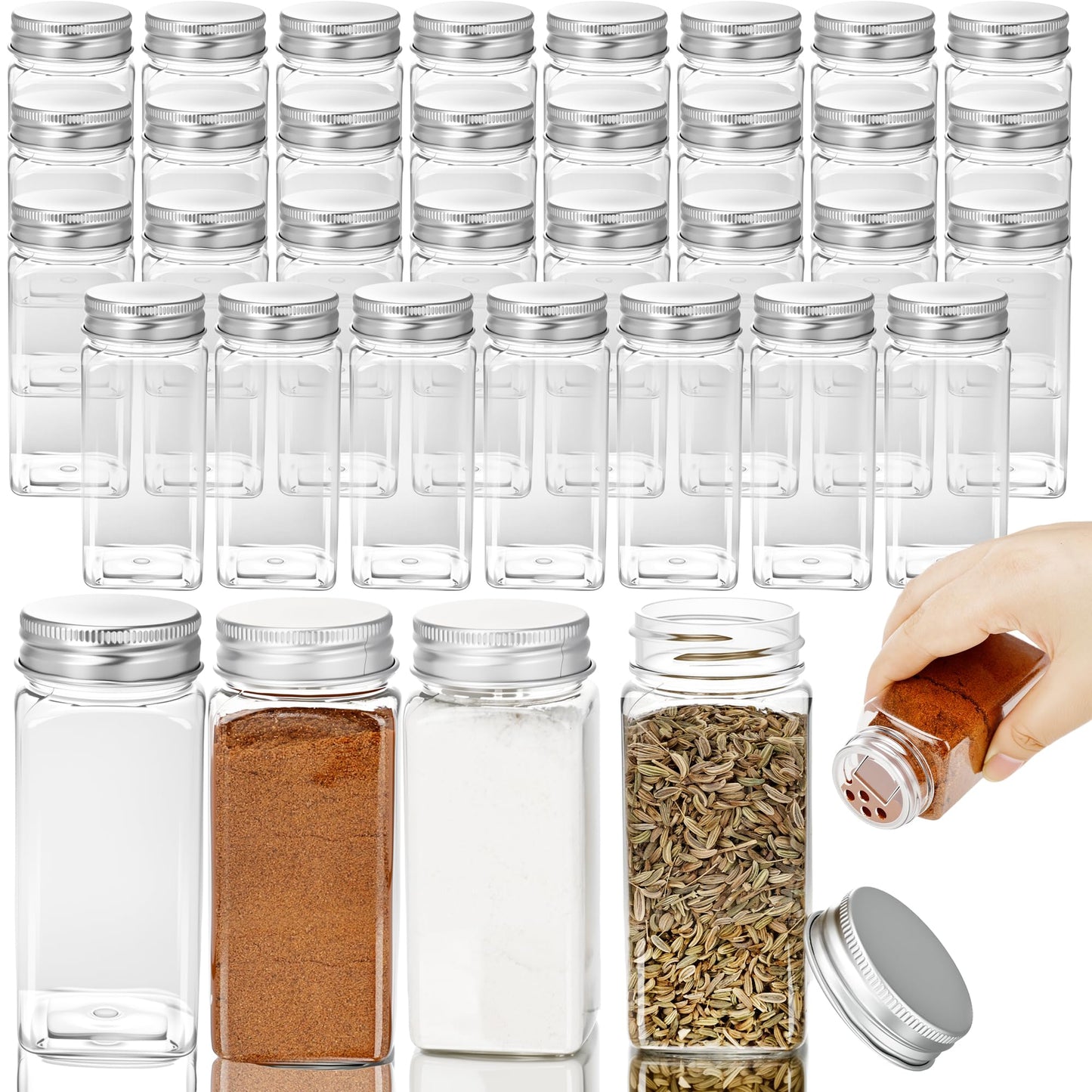 36 Pack 3.4 oz Plastic Spice Bottles with Stainless Steel Top Plastic Spice Jars Empty Square Seasoning Containers with Shaker Lids for Kitchen Storage