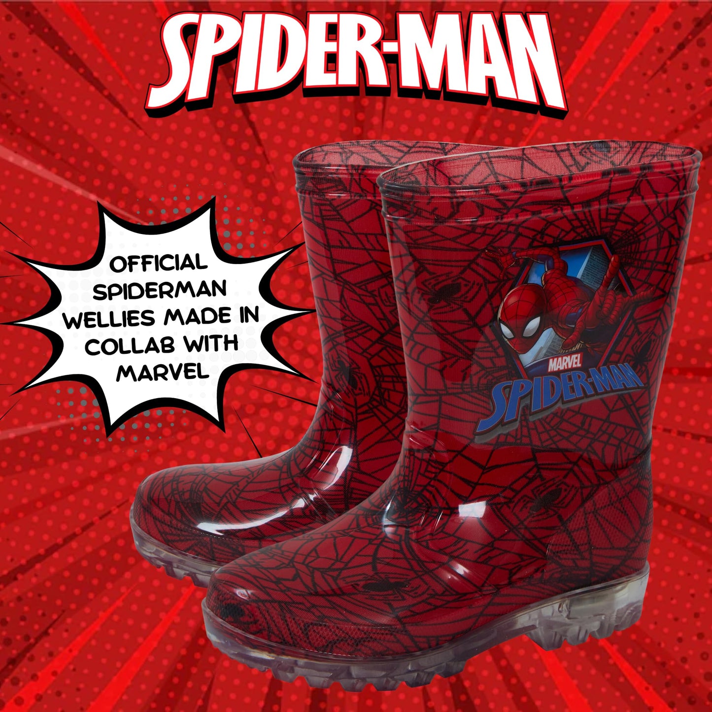 Marvel Spiderman Light Up Wellington Boots 10 UK Child