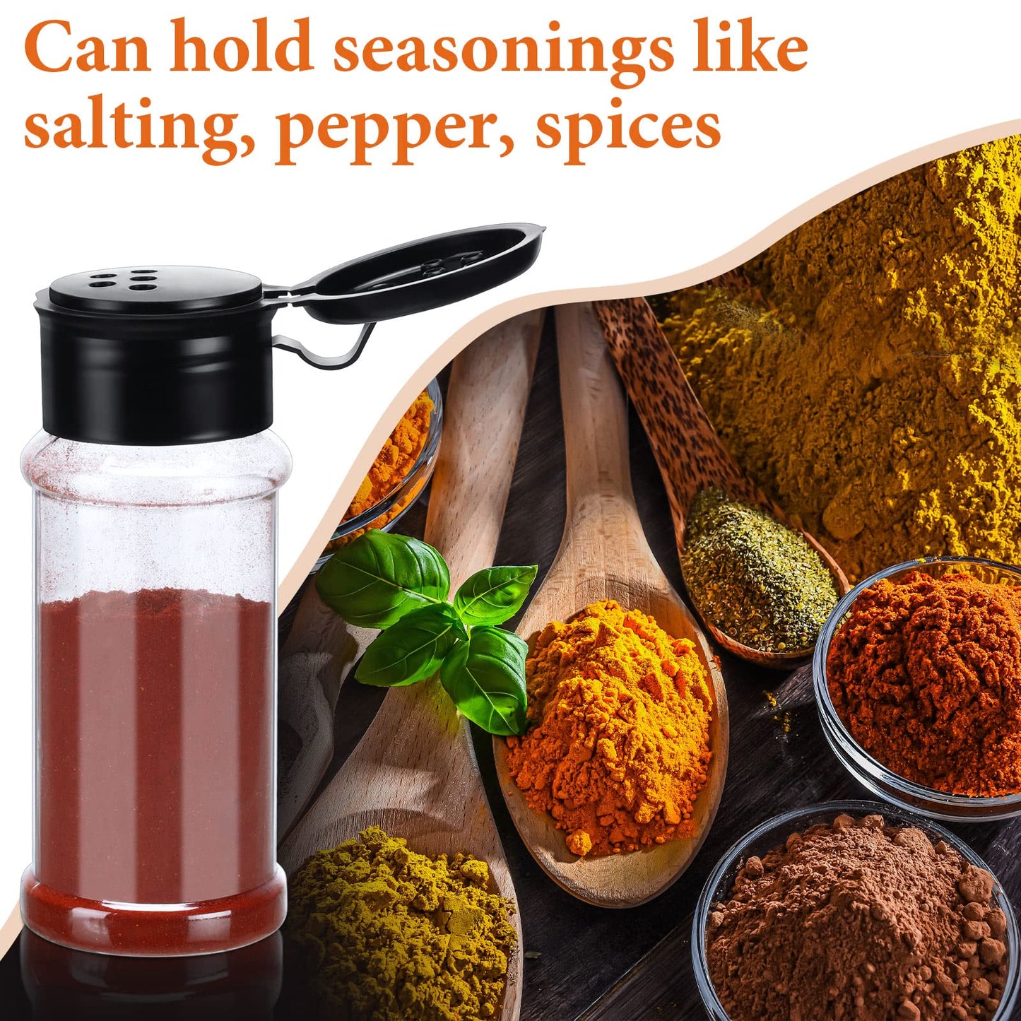 50 Pcs Plastic Spice Jars with Shaker Lids Containers Black Plastic Spice Bottles Seasoning Shaker Jars 3.3 Oz/ 100ml Seasoning Holder for Storing Herbs Powders