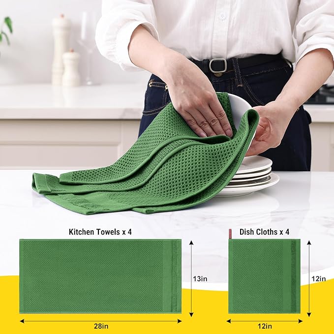 Homaxy Kitchen Towels and Dishcloths Set, 12 x 12 and 13 x 28 Inches, Super