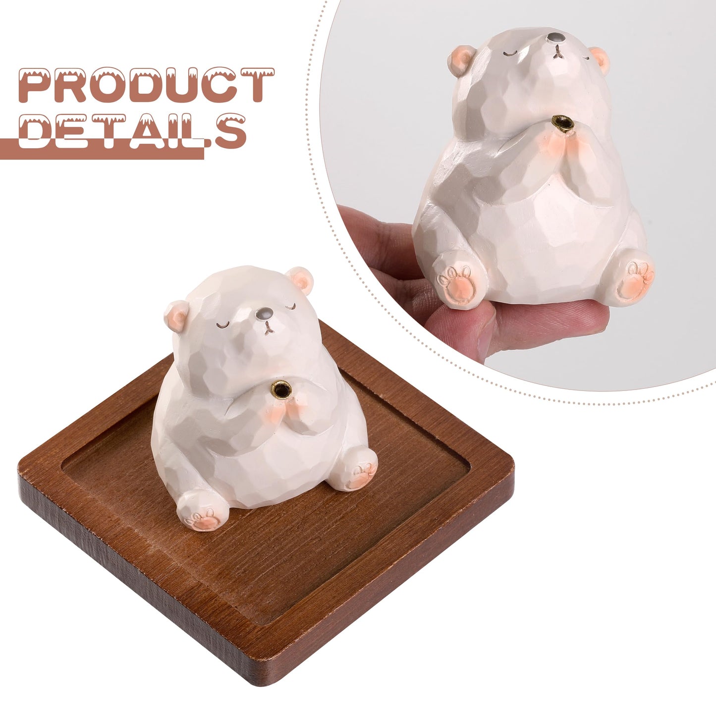 Lionpower Incense Holder for Sticks with Burner & Ash Catcher - Resin Bear, Wooden Tray, 10 Incense Sticks for Meditation Yoga Spa, Cute Home Decor Room Accessories (Bear)