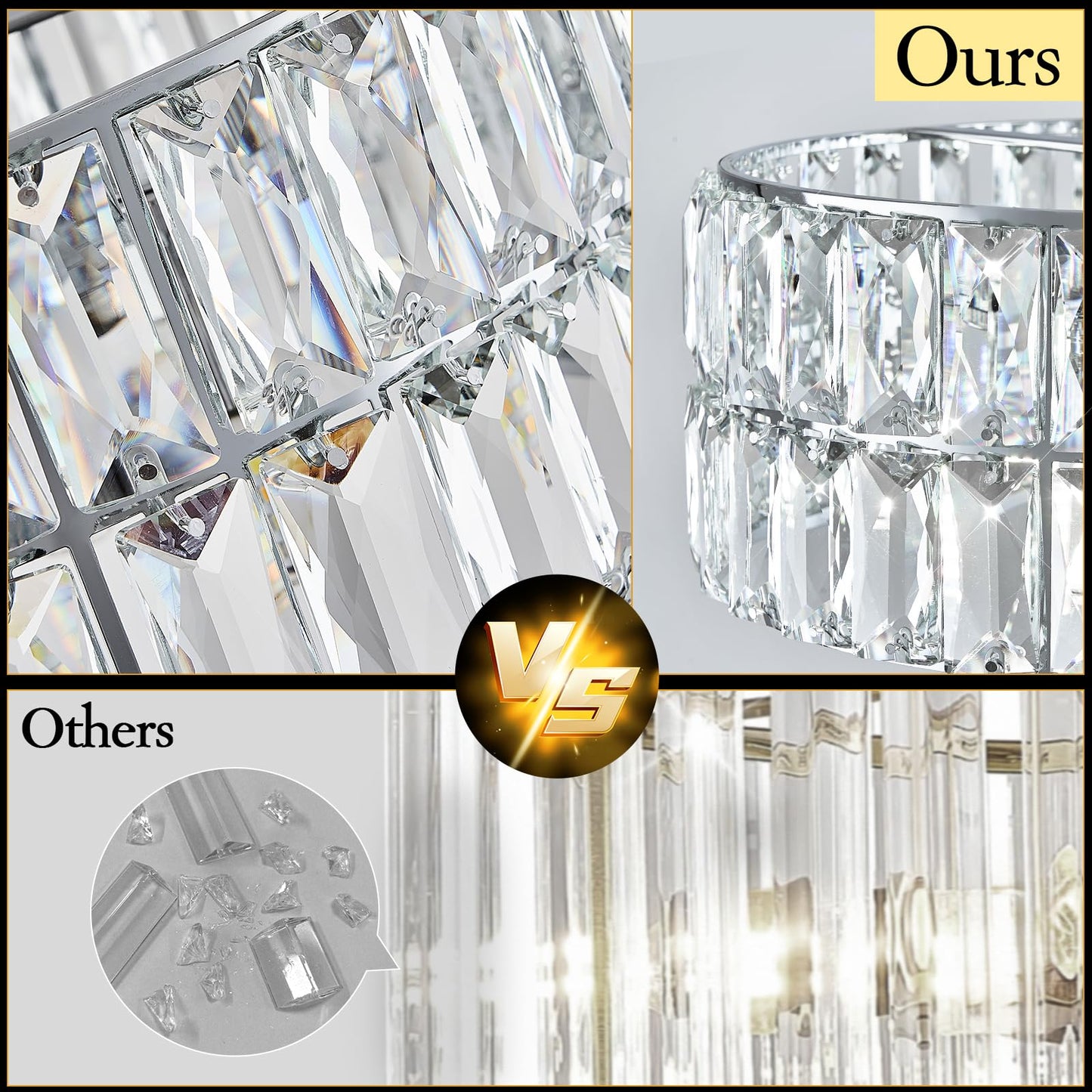 CATINER Modern Crystal Chandelier 18”Chrome Semi Flush Mount Ceiling Light Fixtures 6-Lights Drum Crystal Pendant Lighting for Dining Room Foyer Bedroom Living Room