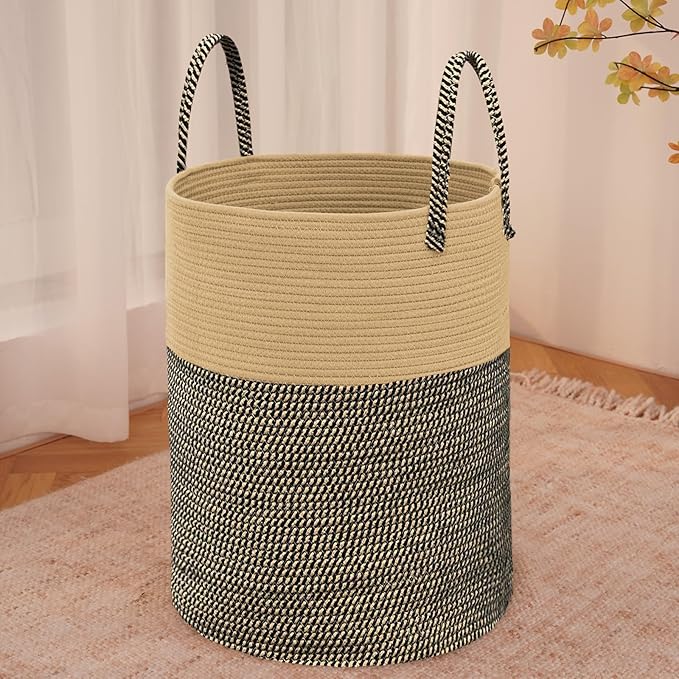 Large Woven Laundry Basket Hamper, 100L Cotton Rope Storage Bin
