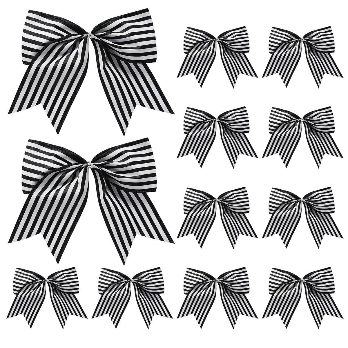 Fancheer 12 Pcs Christmas Bows Decorations Large Christmas Tree Bows Xmas Wreath Ribbons Ornaments Halloween Party Gift Decor Black White Striped for Nightmare Jack