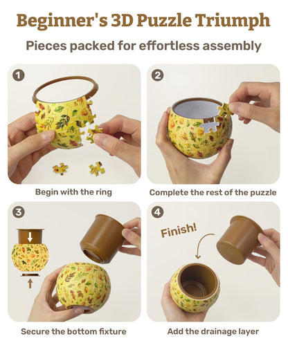 PieceRelax 3D Puzzle Planter - Retro Tiles - Small Round Plant Pots with Drainage, Home Decor Flower Pots for Indoor Cactus, Succulents Pots [K1104]