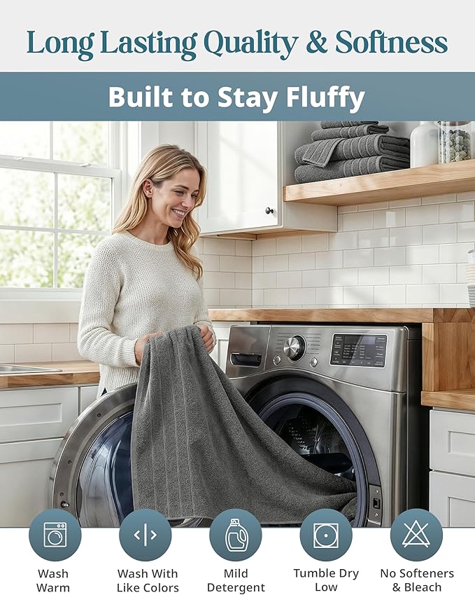 100% Cotton Bath Towels Set of 24 – 2 Bath Sheets, 2 Large Bath Towel, 2 Gym