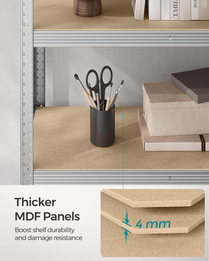 SONGMICS 5-Tier Heavy-Duty Shelving Units, Set of 2 Steel Shelving Units for Storage, Boltless Assembly, for Garage, Shed, Load Capacity 875 kg, 40 x 90 x 180 cm, Silver GLR040E02