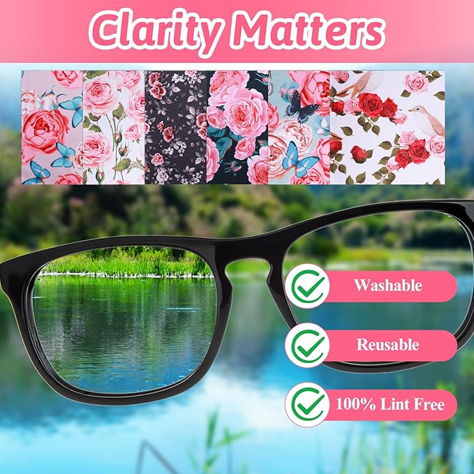 6 Pcs Thickened Glasses Cleaning Cloth Elegant Flower Design Microfiber