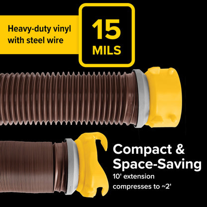 Camco Revolution 10-Foot Camper/RV Sewer Hose Kit - Features Pre-Attached 360-Degree Rotating Fittings - Includes Wire Guards (39639)