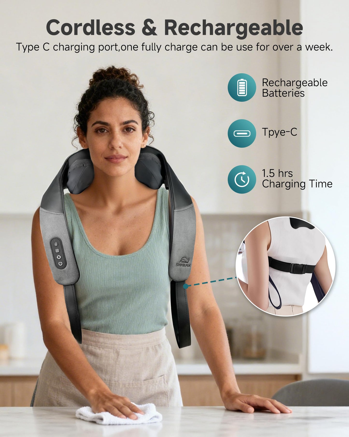 Snailax Neck Massager for Pain Relief Deep Tissue, Neck Massage with Heat, Cordless Massager for Back and Shoulder Pain, Deep Kneading Back Massager, Gift for Mom Dad