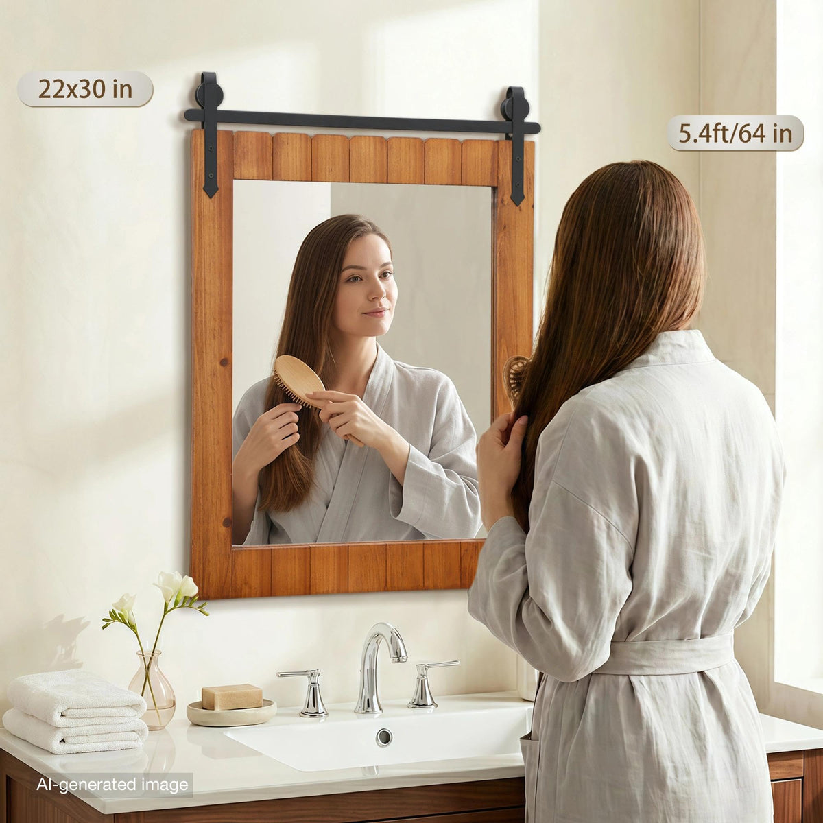 Besdomus Rustic Bathroom Farmhouse Mirror: 22"x30" Brown Western Barn Door Solid Cedar Wood Frame Vanity Mirror - Wall Mounted for Bathroom/Hallway/Living Room - Rustic Decor for Fashion-Conscious