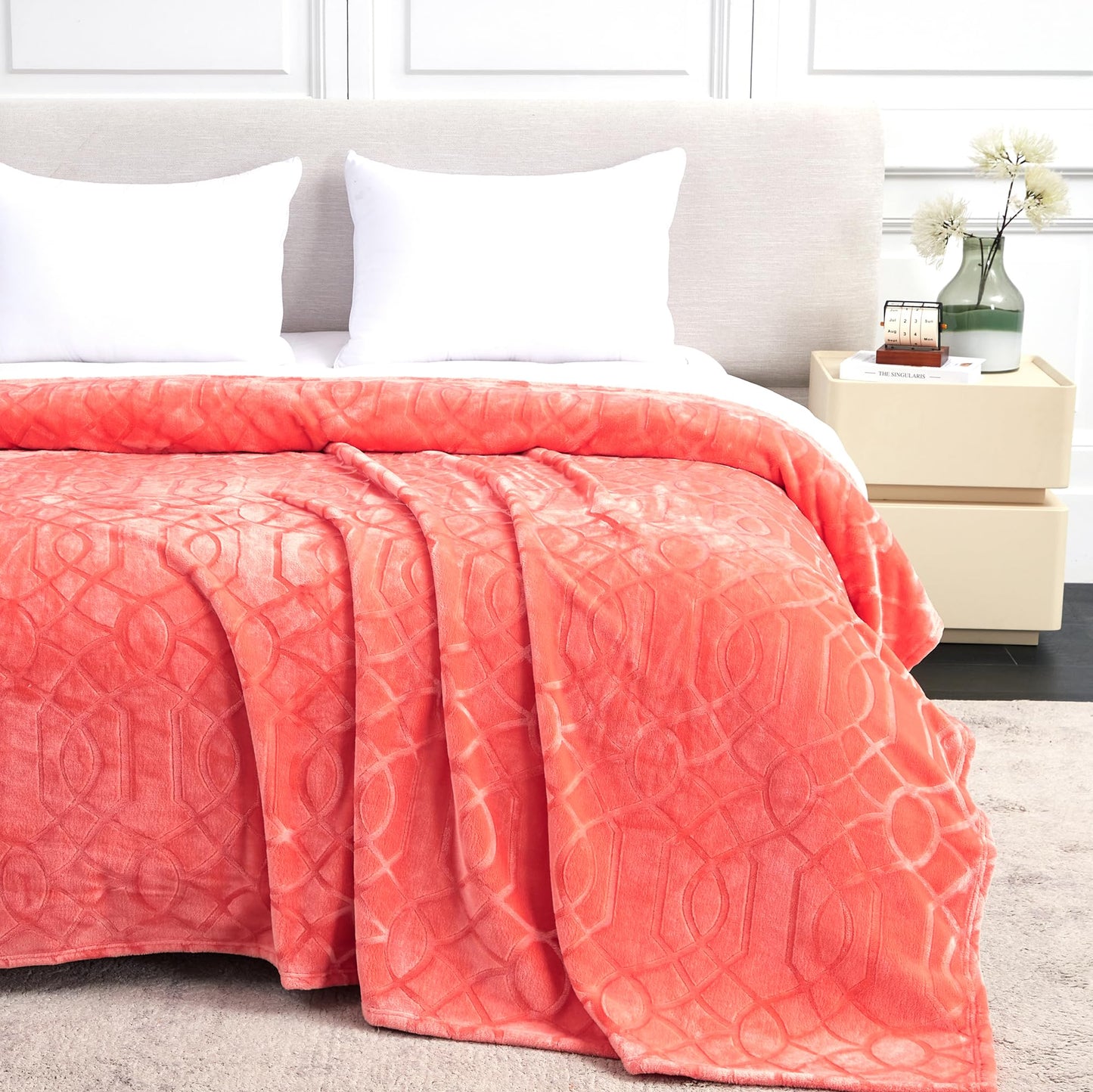 Serenhom Soft Cozy Fleece Twin Blanket, 60x80 Inches – Lightweight Plush Blanket for Couch, Fuzzy 3D Jacquard Design, for Sofa, Bed & Travel - Coral
