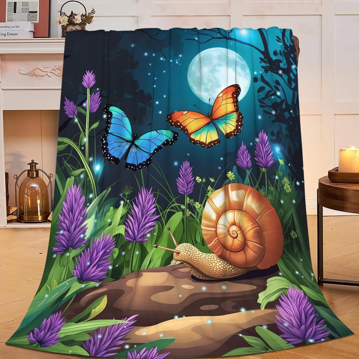 Lovira Snail Butterfly Throw Blanket Snails Forest Woodland Throw Blankets Gifts Stuff Decor Fleece Plush Flannel for Lover Men Women Boys Girls 40"x50"