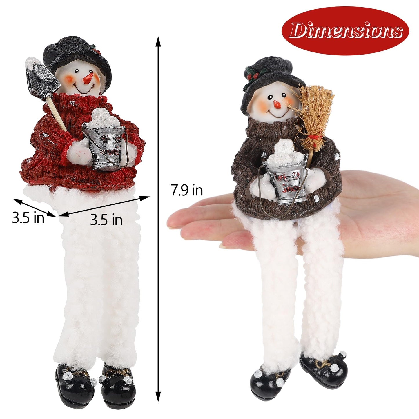 Lulu Home Christmas Snowman Decorations - 3 Pack Resin Snowman Shelf Sitters with Plush Dangling Legs for Winter Xmas Tabletop Mantel Fireplace Home Holiday Decor