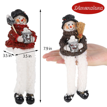 Lulu Home Christmas Snowman Decorations - 3 Pack Resin Snowman Shelf Sitters with Plush Dangling Legs for Winter Xmas Tabletop Mantel Fireplace Home Holiday Decor