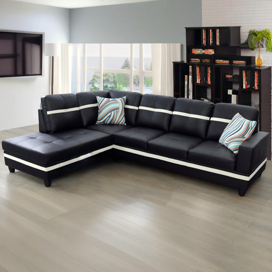 NicBex Modern L-Shape Sectional Sofa with Left Chaise, Black Leather Upholstered, 3-Seater, Large, Black