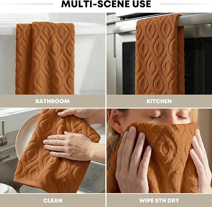 Artoid Mode 2 Pcs Caramel 3D Diamond Grid Jacquard Hand Towels