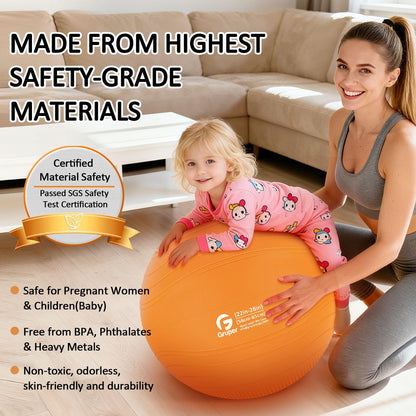 Gruper Yoga Ball, Multiple Sizes Non Slip Exercise Ball for Workout, Birthing, Balance, Stability, Pregnancy, 2200LB Capacity, Anti Burst Chair for Home and Office, Includes Quick Pump & Fitness Guide