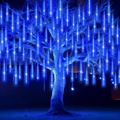 EAGWELL Christmas Lights Outdoor 16 Inch Meteor Shower Rain String Lighting, 20 Tube 960 LEDs Icicle Tree String Decor for Halloween Yard Party Patio Xmas Decoration,Blue