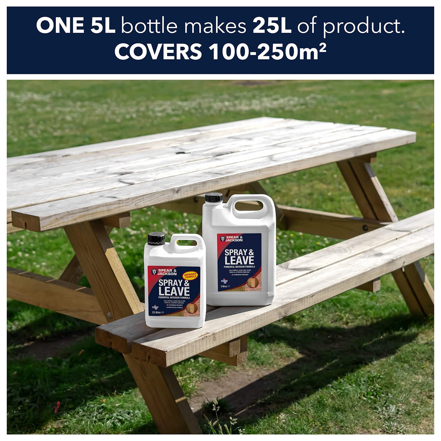 Spear and Jackson - Spray and Leave Concentrate 2 x 5 Litres - Kills Mould, Algae & Lichen From All Exterior Surfaces