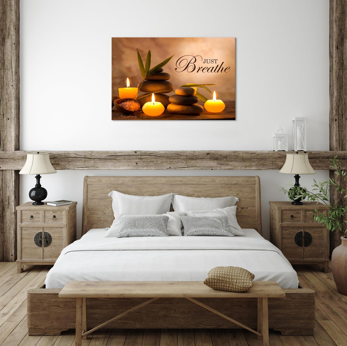 YIOZHAOFH Zen Wall Decor Just Breathe Motivational Bathroom Wall Art Yoga Room Poster for Women Spa Picture Painting Spiritual Artwork Framed for Living Room Ready to Hang (12L x 16W)