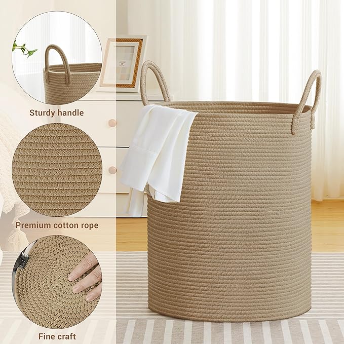 Tall Laundry Basket with Handles, 88L Portable Dirty Clothes Hamper, Boho