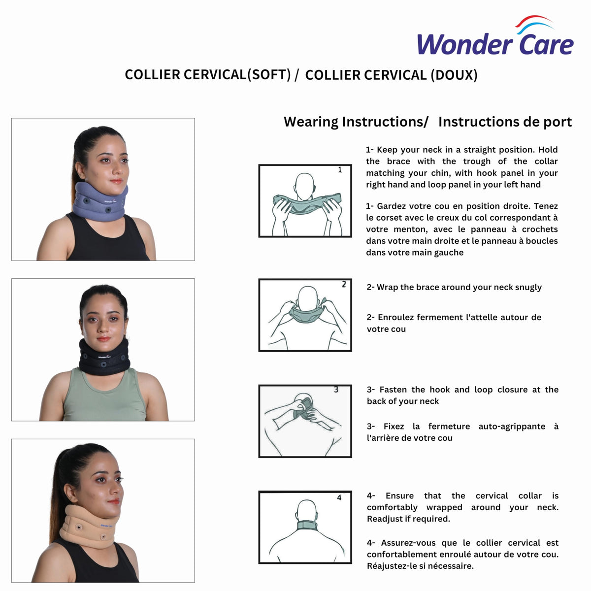 Wonder Care Neck Brace for Sleeping - Cervical Collar Relief Neck Pain and Neck Support Soft Foam, Relief of Cervical Spine Pressure for Women & Men (Black, X-Large, 3.7" Depth)
