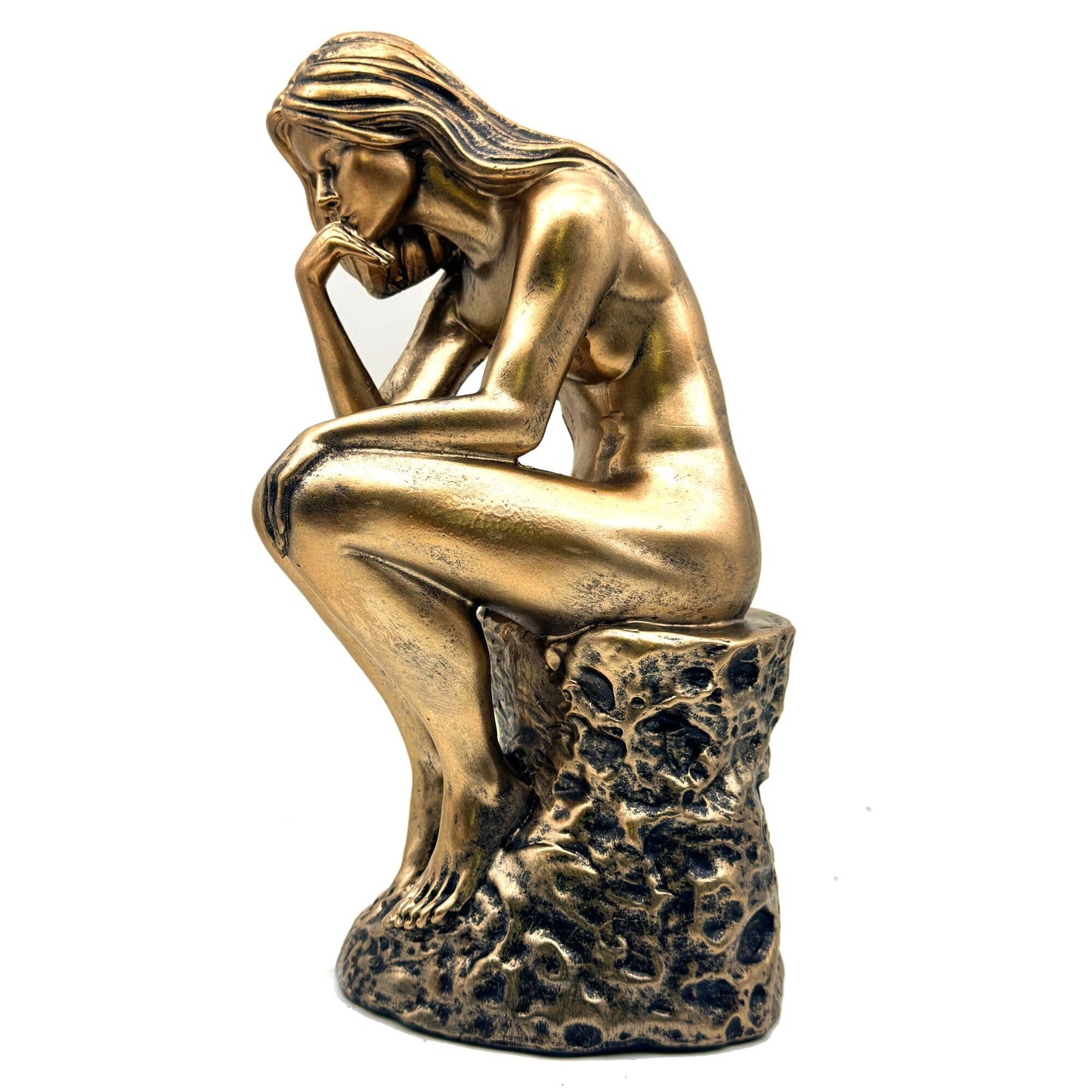 FUNSXBUG Resin The Thinker Woman Statue Figurines Thinking Girl Sculptures Collectible Figurine Home Office Decor Living Room Decoration Bronze