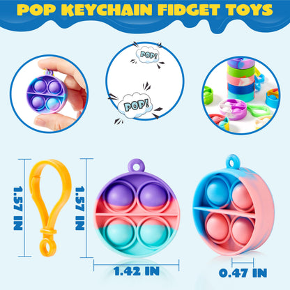 JOYIN 30 PCS Round Pop Fidget Kerings Mini Fidget Toys for Kids, Party Bag Fillers for Kids Poppet Fidget Toy Stress Relief Squeeze Keychain Toys, Party Favors Gifts for Boys and Girls