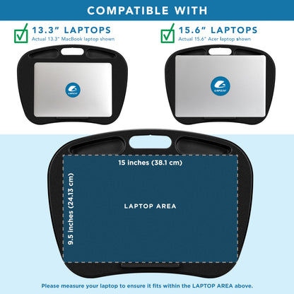 LAPGEAR MyDesk Lap Desk with Device Ledge and Phone Holder - Black - Fits up to 15.6 Inch Laptops - Style No. 44448