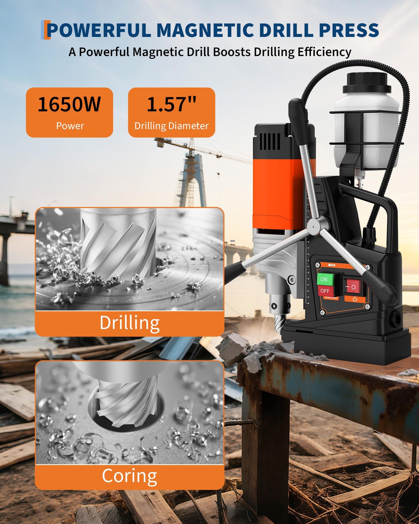 GarveeTech Mag Drill Press, 1650W 1.57 in Boring Diameter, 2922Lbf Power Portable Magnetic Drill, 810 PRM, Electric Drilling Machine for Metal Surface, Industrial and Home Improvement