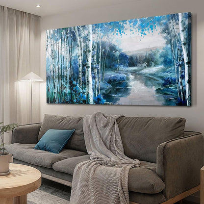 Arjun Tree Wall Art Canvas for Living Room Blue Tree of Life Nature Teal Abstract Textured Painting Picture Modern Panoramic Landscape Artwork Framed Bedroom Home Office Decor, Large Size 40"x20"
