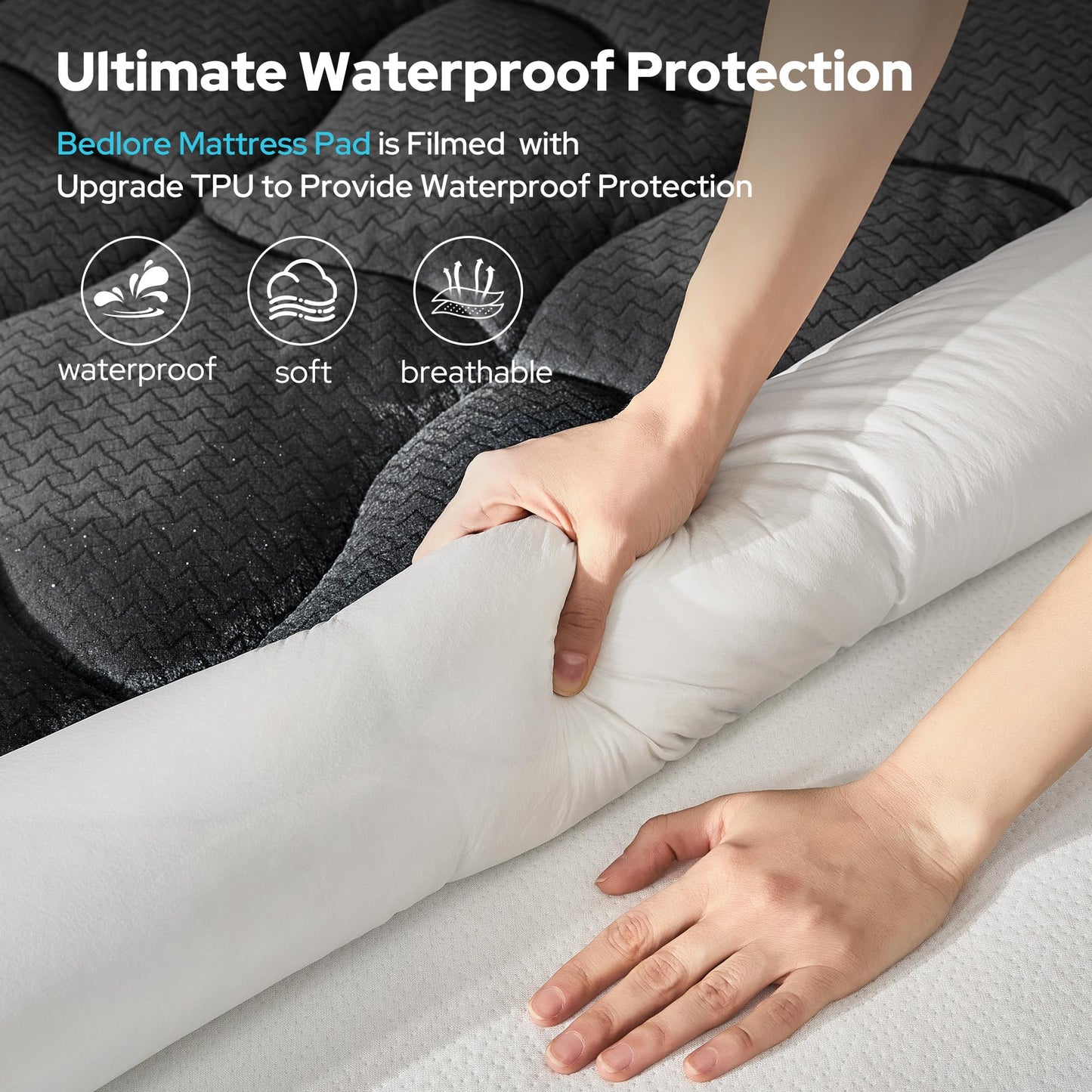 BEDLORE Waterproof King Mattress Pad, Breathable Mattress Protector with 6-18 Inch Deep Pocket, Quilted Fitted Mattress Topper Bed Cover, Noiseless & Machine Washable