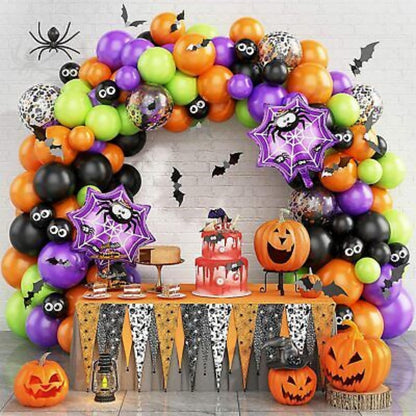 Halloween Balloons Set, 50Pcs 12Inch Black Orange Purple Green Balloons Kit, Black and Orange Latex Balloons for Birthday Halloween Party Decorations