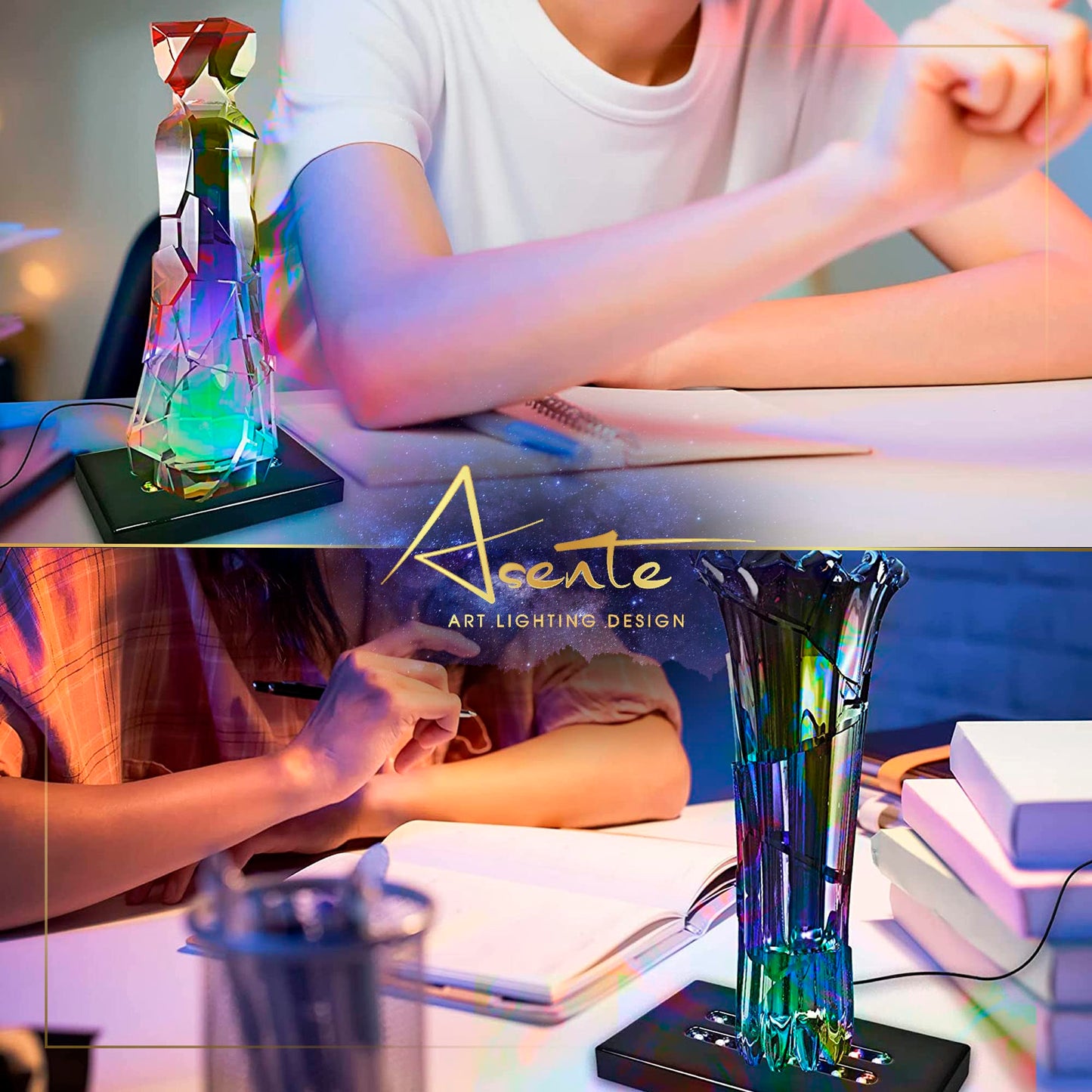 ASENTE 19 LED White Light Stand Base - Circular Illuminated Display Pedestal for 3D Crystal Glass Art - LED Light Base & Crystal Display Stand, AC/USB Plug Operated Lighted Acrylic, Crystal Base Black