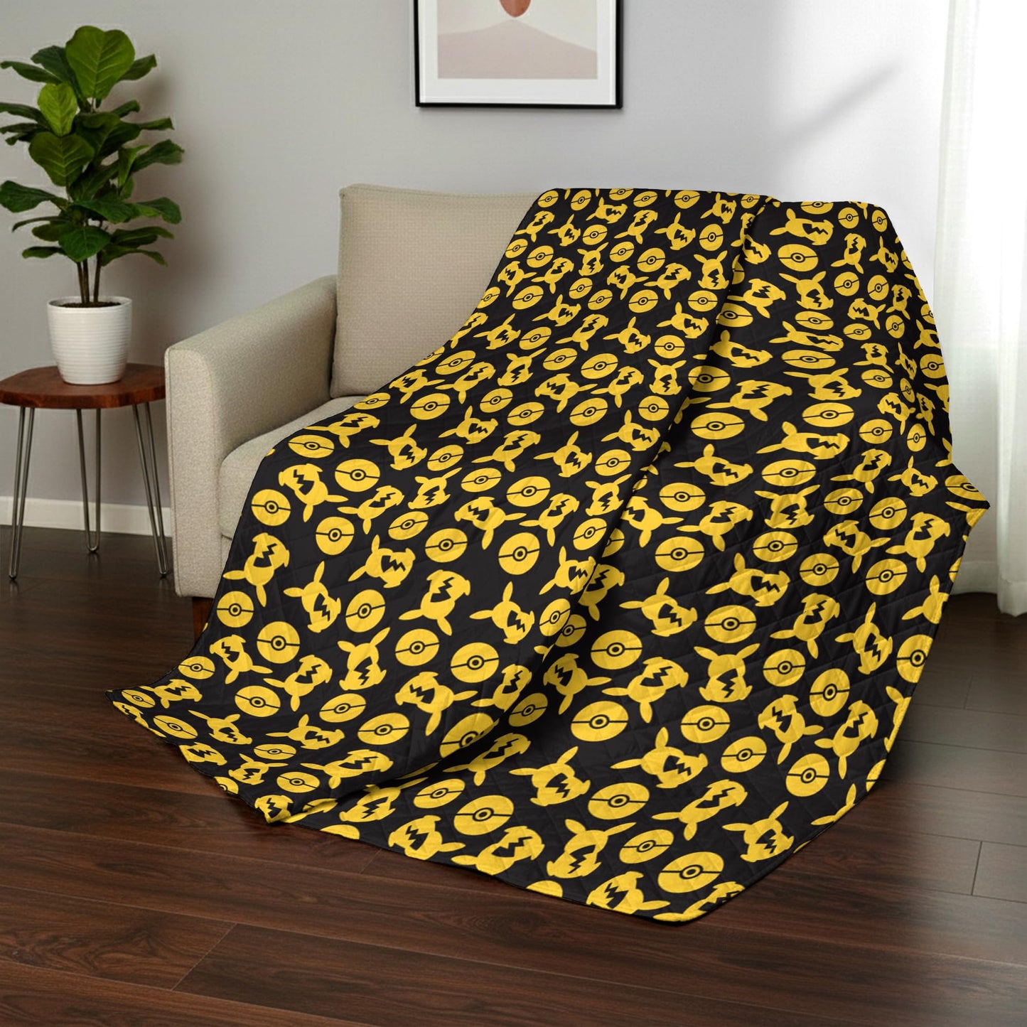 Northwest Pokemon Company Reversible Twin Quilted Blanket - Pikachu & Pokeball Pattern for Anime Fans, Cozy Blanket for Bed, Game Room or Couch, 60x90 inches
